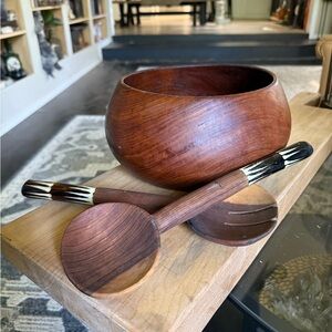 BOGO Vintage Wooden Bowl and spoons salad set